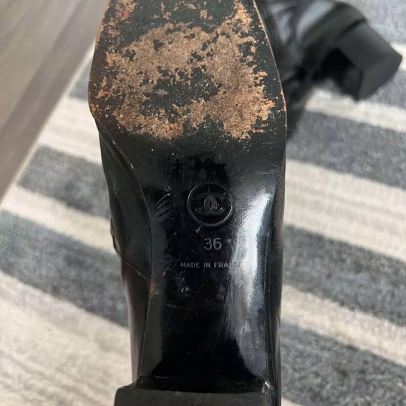 Vintage Chanel Bootie Boot Heels Black Patent Logo CC Womens Size 36 - Picture 8 of 8